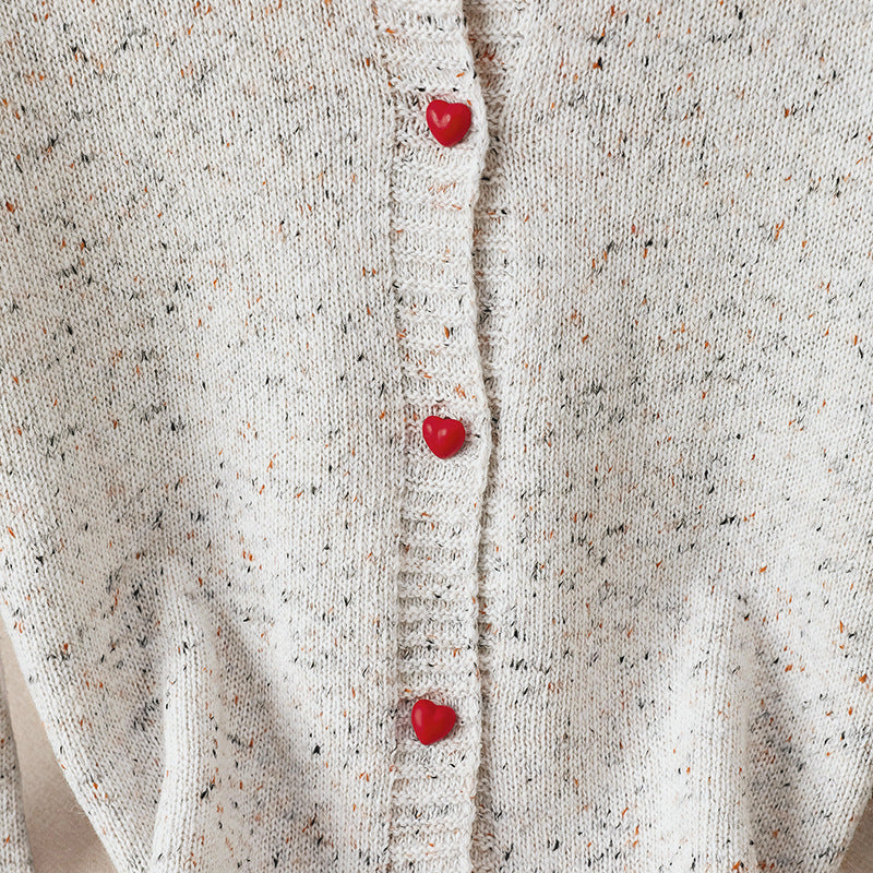 Women's Speckled Cardigan with Contrast Edges and Heart Buttons Mune Fashion