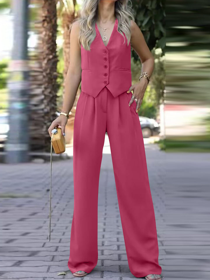 Ladies Elegant Two-Piece with Fitted Vest and Wide Palazzo Pants Mune Fashion