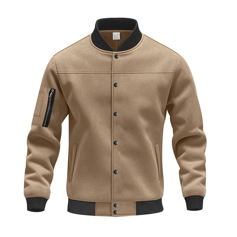 Men's varsity bomber jacket with snap button closure, arm pocket, and ribbed cuffs Mune Fashion