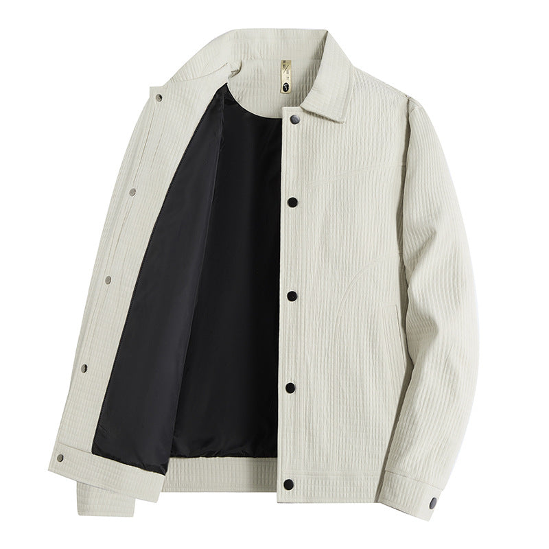 Men's Light Transitional Jacket in Worker Style with Microstructured Twill Look and Snap Button Placket Mune Fashion