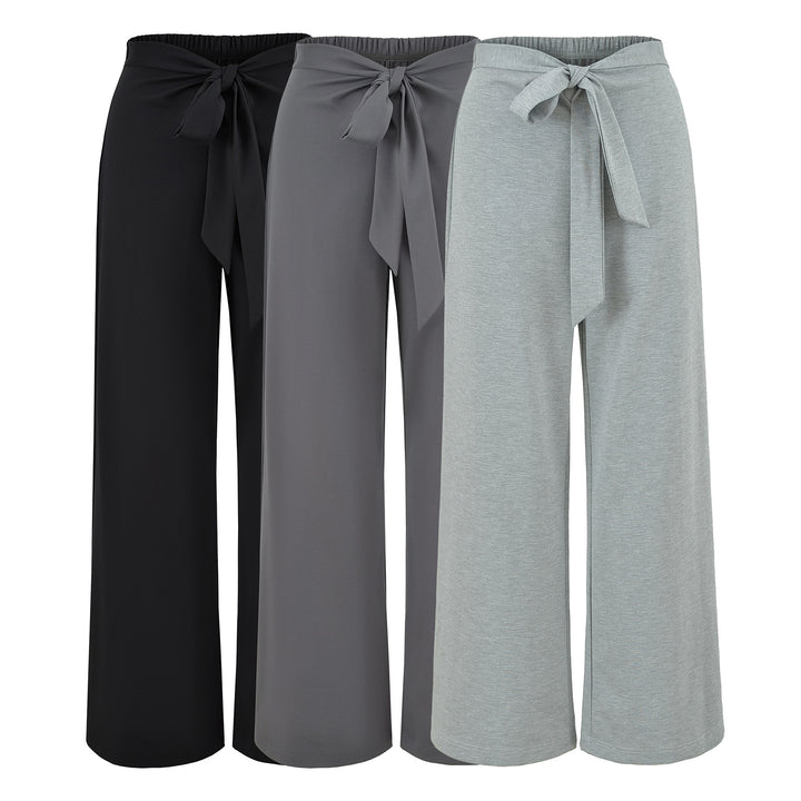 Ladies High-Waisted Wide Palazzo Trousers with Tied Belt Mune Fashion