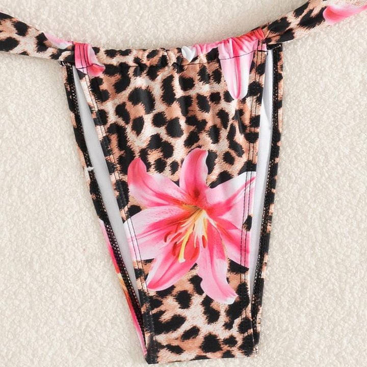 Women’s bikini set with floral leopard pattern and elegant knot detail Mune Fashion