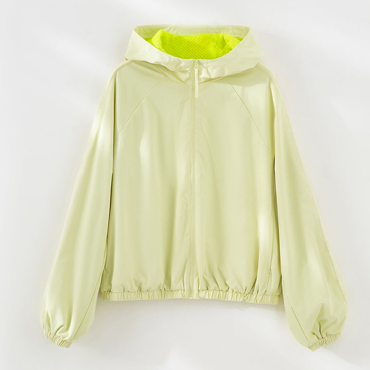 Women's Lightweight Hooded Jacket with Short Zip, Raglan Sleeves and Elastic Hem Mune Fashion