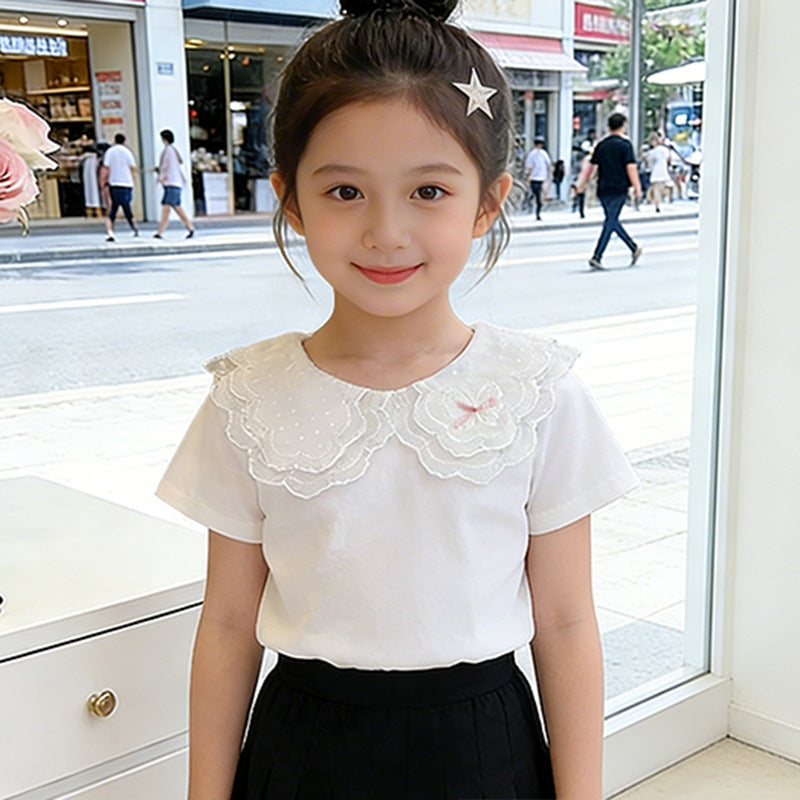 Women's T-Shirt with charming lace collar Mune Fashion