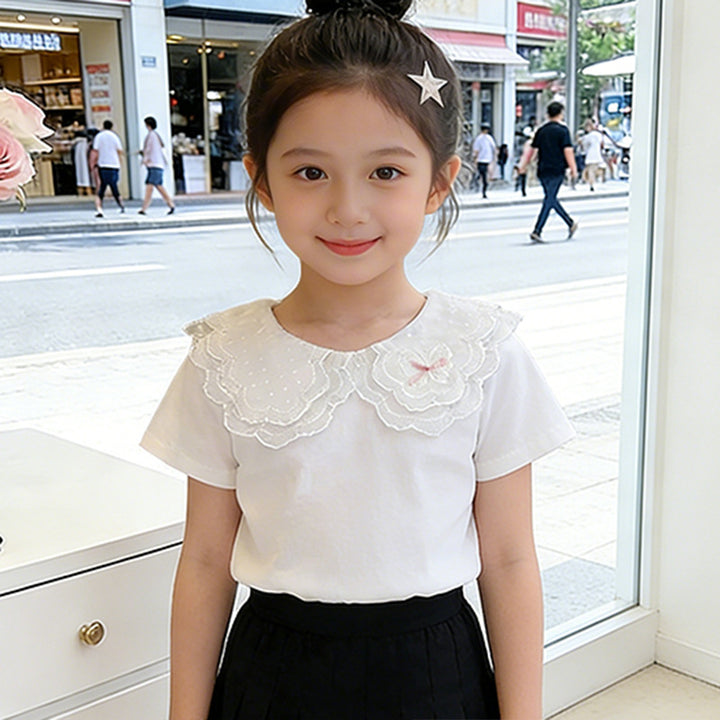 Women's T-Shirt with charming lace collar Mune Fashion