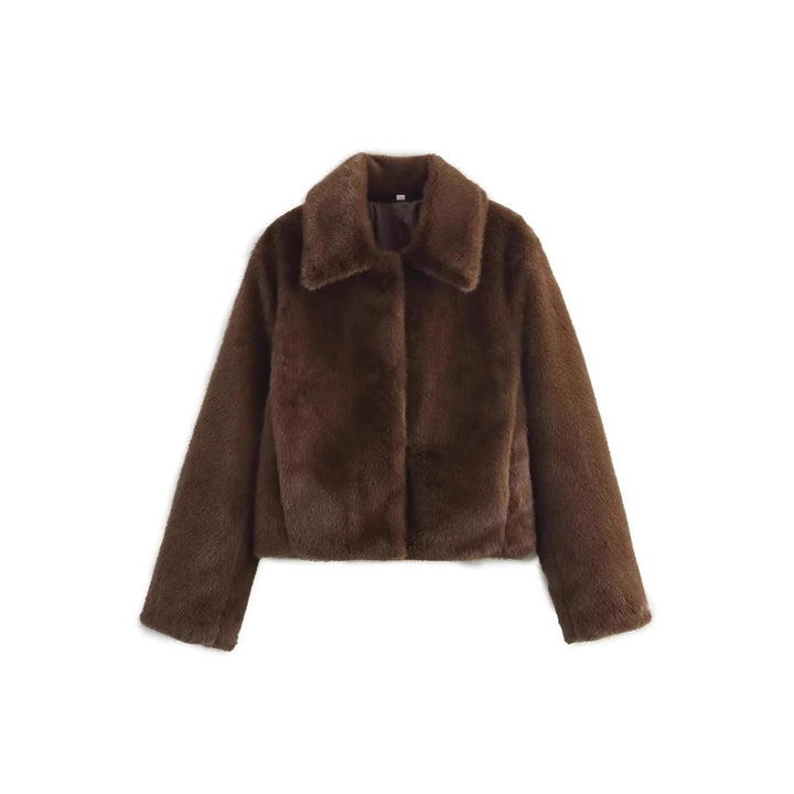 Women's Short Boxy Faux Fur Jacket with Shirt Collar and Dense High-Pile Texture Mune Fashion
