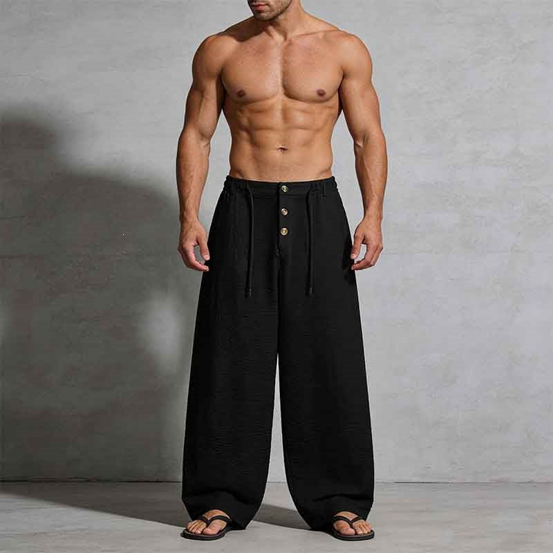 Men's Casual Linen Shorts with Elastic Waist and Practical Drawstring Mune Fashion