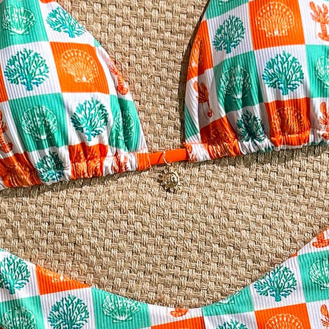 Women Triangle Bikini with maritime patterns and adjustable straps Mune Fashion