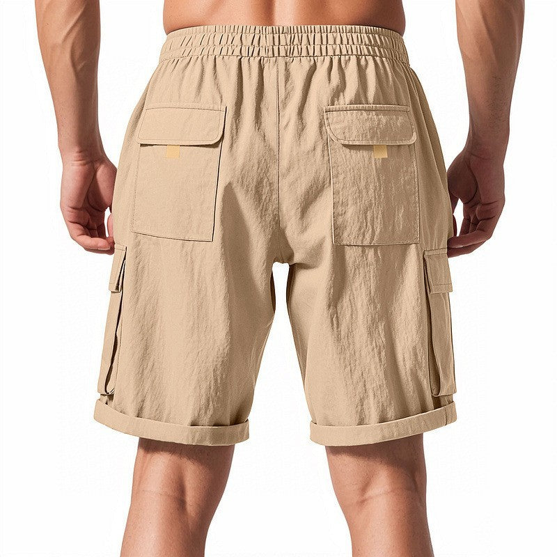 Men's casual cargo Bermuda shorts with elastic drawstring waistband, straight leg, and patch flap pockets Mune Fashion