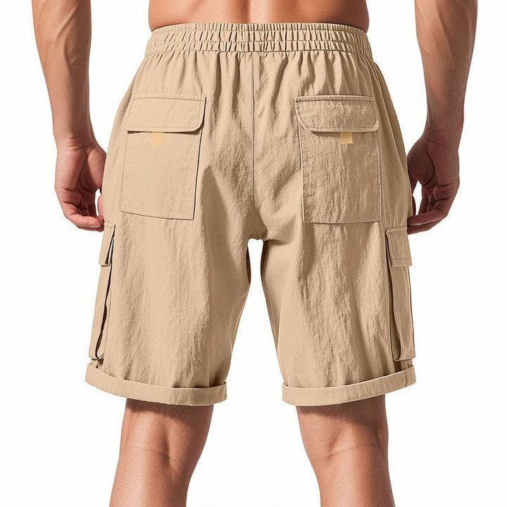 Men's casual cargo Bermuda shorts with elastic drawstring waistband, straight leg, and patch flap pockets Mune Fashion