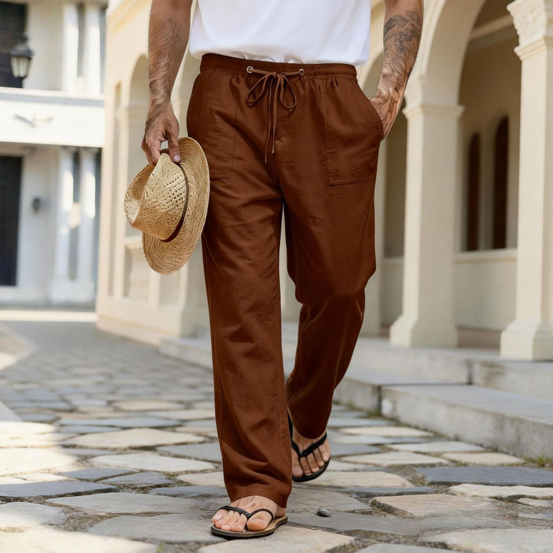 Men's lightweight linen pants with elastic waistband and drawstring Mune Fashion
