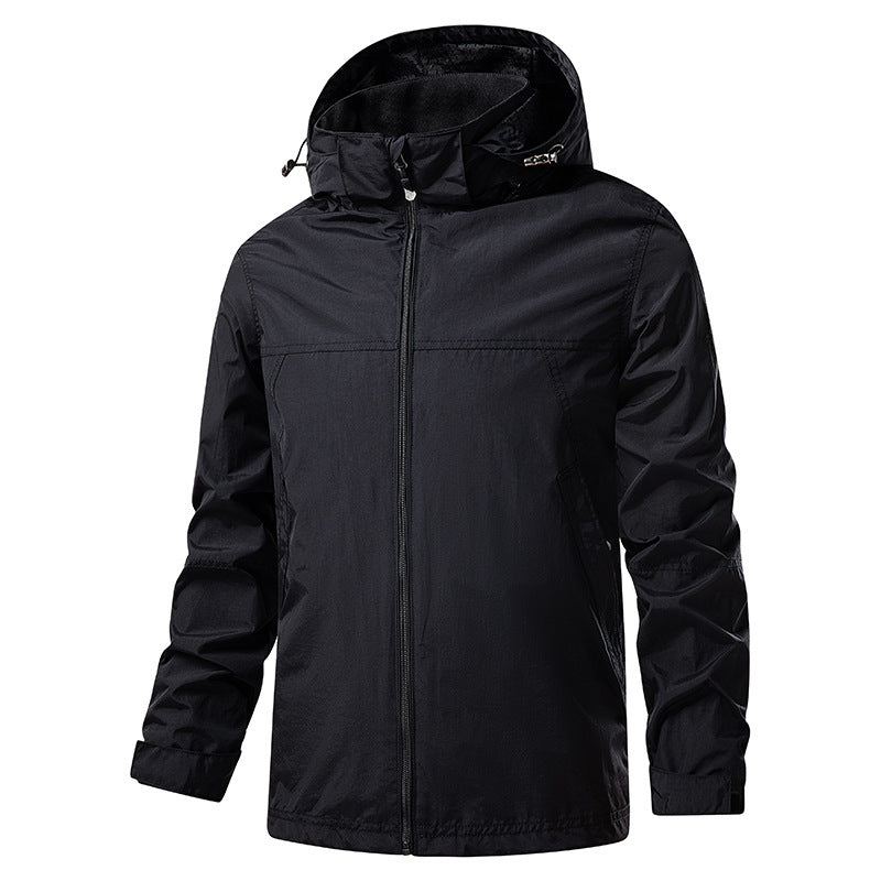 Men's lightweight packable rain and wind jacket with adjustable hood and microfleece collar Mune Fashion