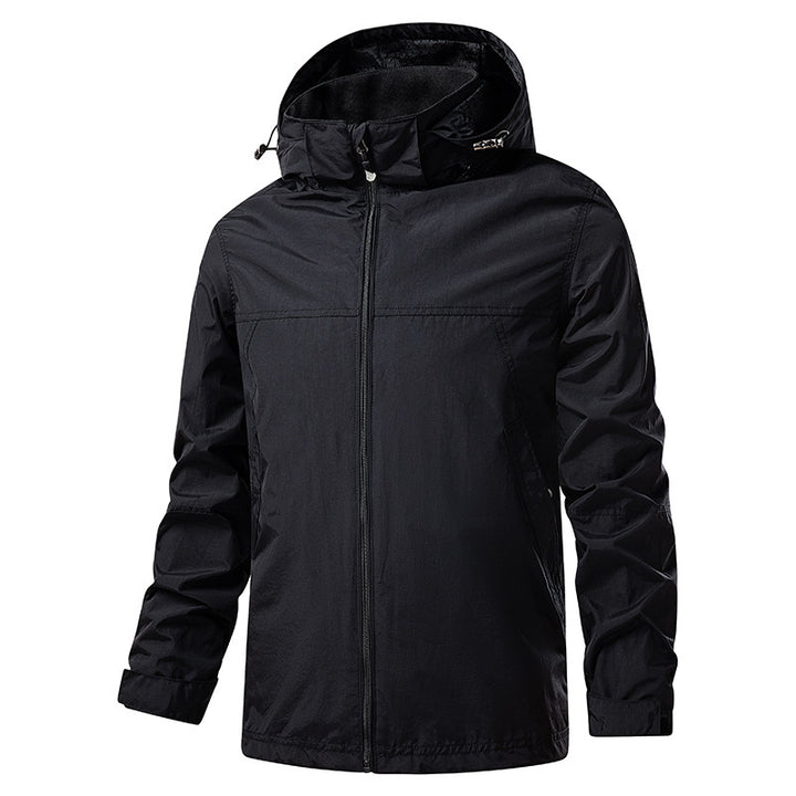 Men's lightweight packable rain and wind jacket with adjustable hood and microfleece collar Mune Fashion