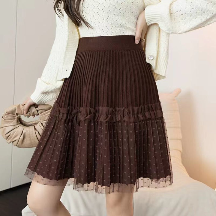 Women Pleated Skirt with Ruffles Mune Fashion