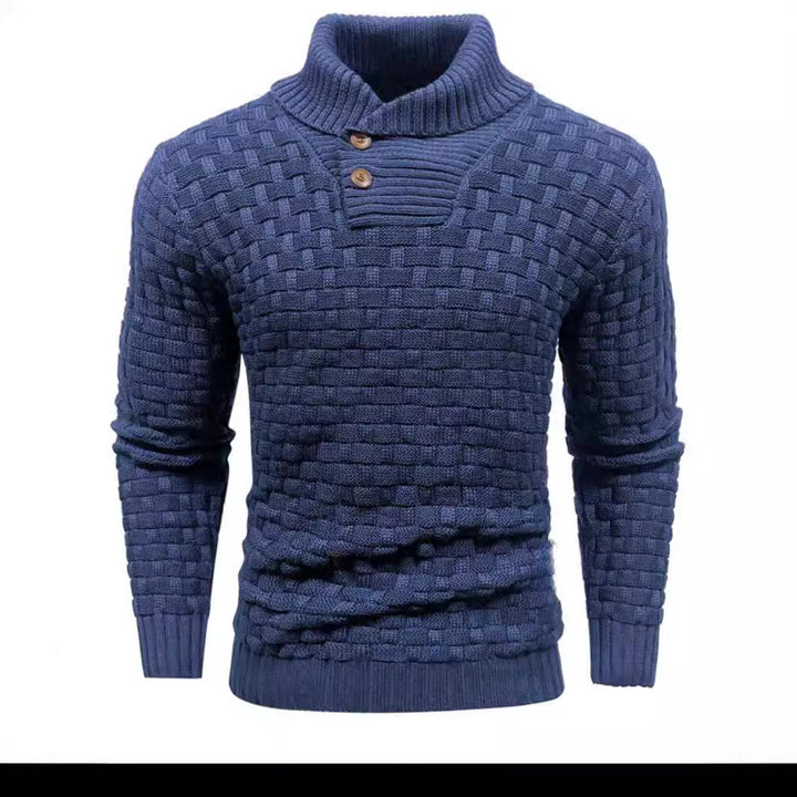 Men's structured knit sweater with high collar and decorative button placket Mune Fashion