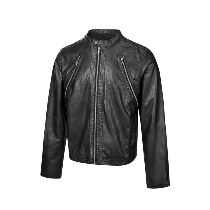 Men's vintage-inspired biker jacket with stand-up collar and two-way zipper Mune Fashion
