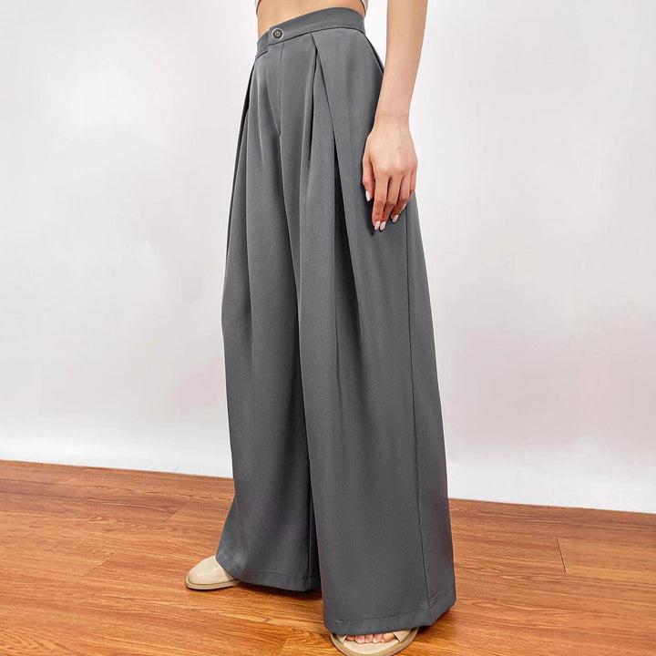 Women's Wide High-Waist Pleated Trousers with Pleats, Belt Loops and Side Pockets Drune