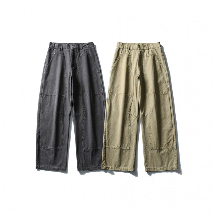Men's Wide Utility Pants in Workwear Look with Knee Patches and Straight Leg Mune Fashion