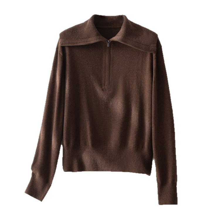 Women Fine Half-Zip Sweater with generous fold-over collar and slim fit Mune Fashion