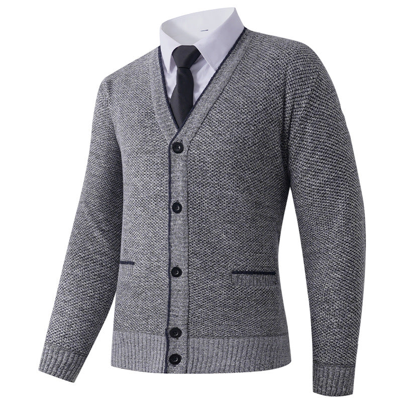 Men's Structured Knit Cardigan with V-Neck, Button Placket and Pockets Mune Fashion