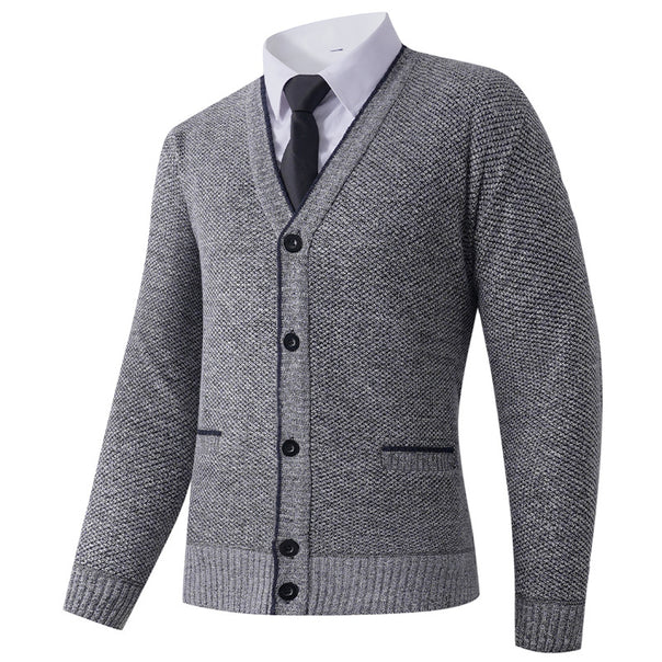 Men's Structured Knit Cardigan with V-Neck, Button Placket and Pockets Mune Fashion