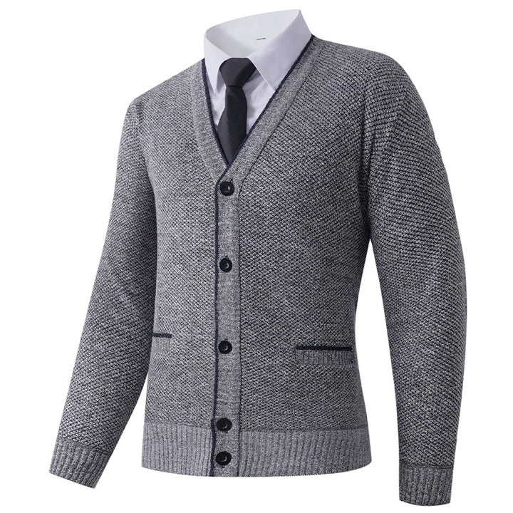 Men's Structured Knit Cardigan with V-Neck, Button Placket and Pockets Mune Fashion