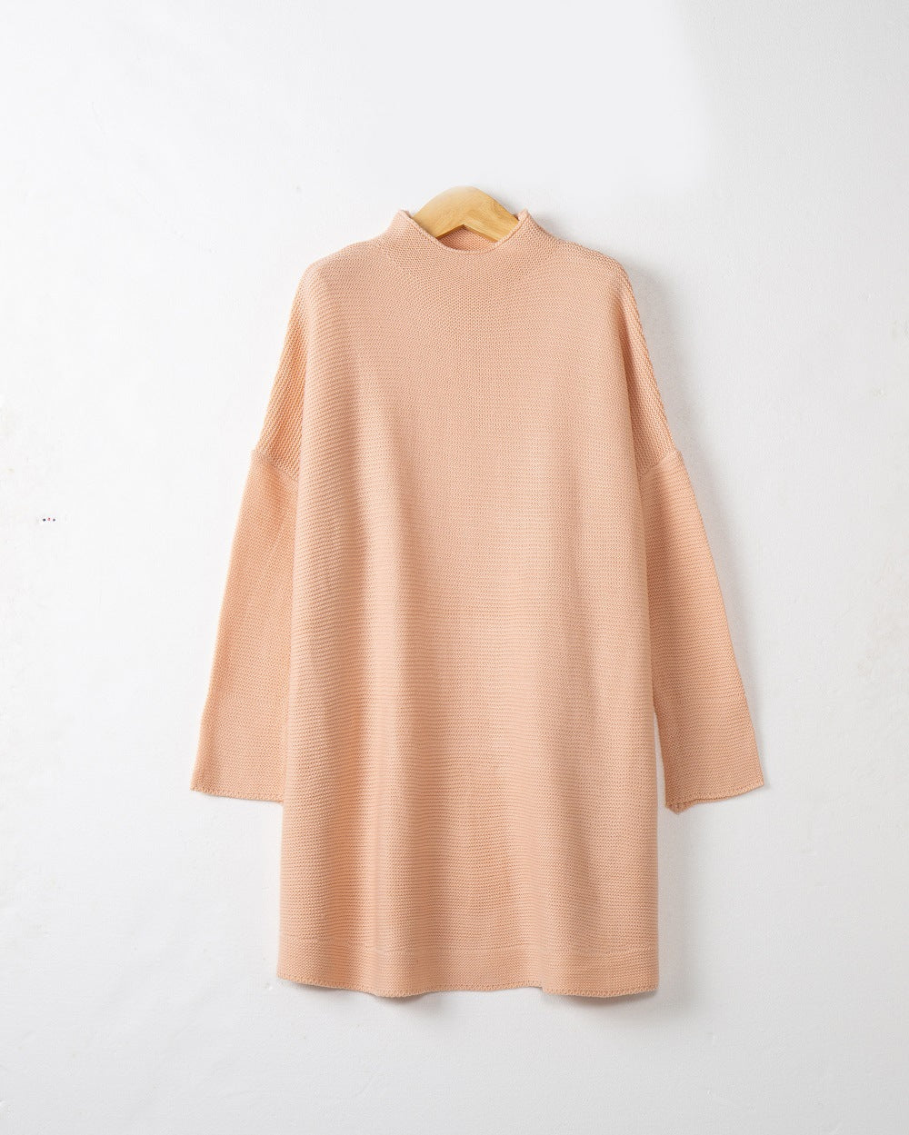 Women Oversize Knit Tunic with Short Stand-up Collar and Dropped Shoulder Mune Fashion