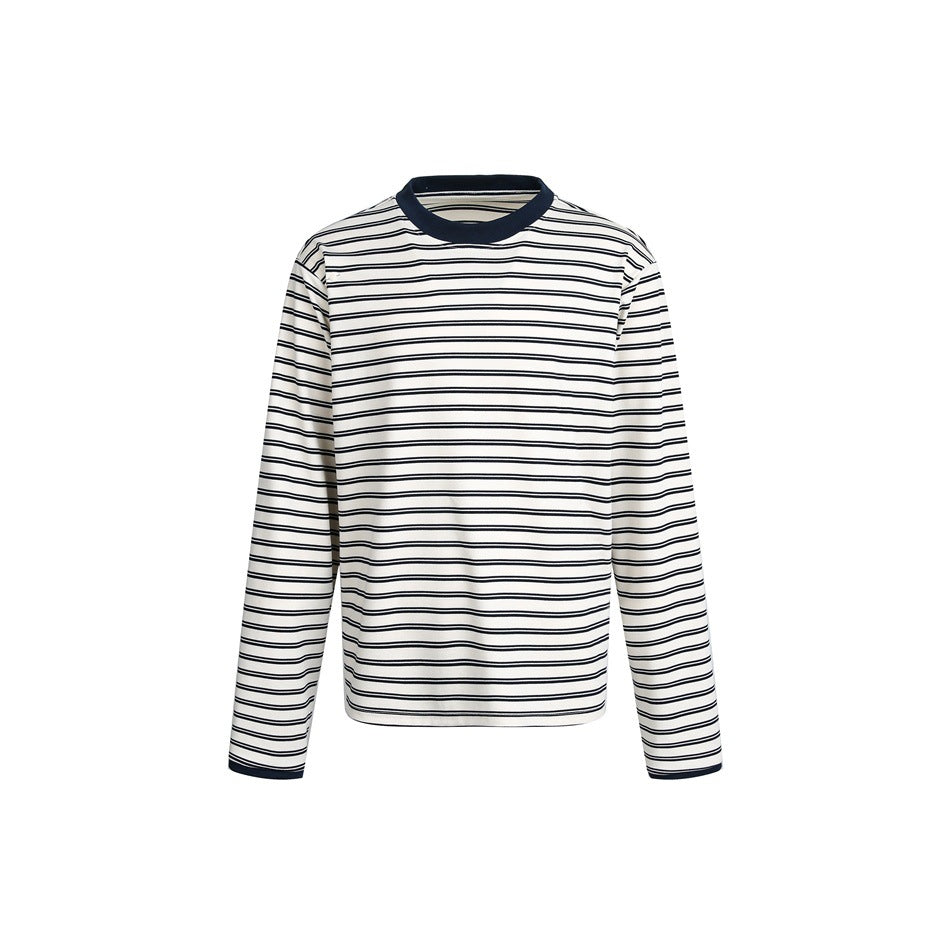 Unisex Striped Long Sleeve Shirt in Breton Style with Contrasting Ribbed Collar and Relaxed Fit Mune Fashion