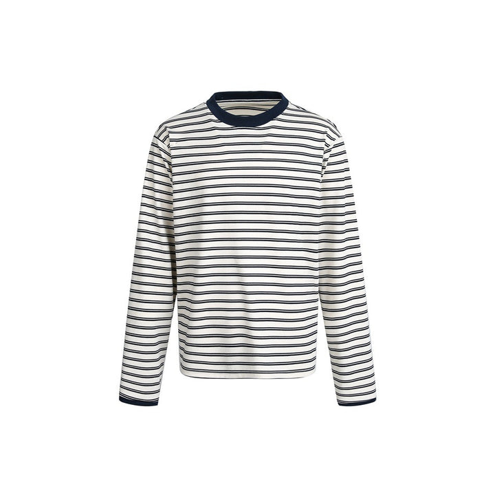 Unisex Striped Long Sleeve Shirt in Breton Style with Contrasting Ribbed Collar and Relaxed Fit Mune Fashion