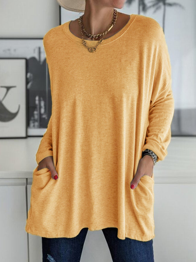 Women Oversize Tunic with Side Pockets and Round Neckline Mune Fashion