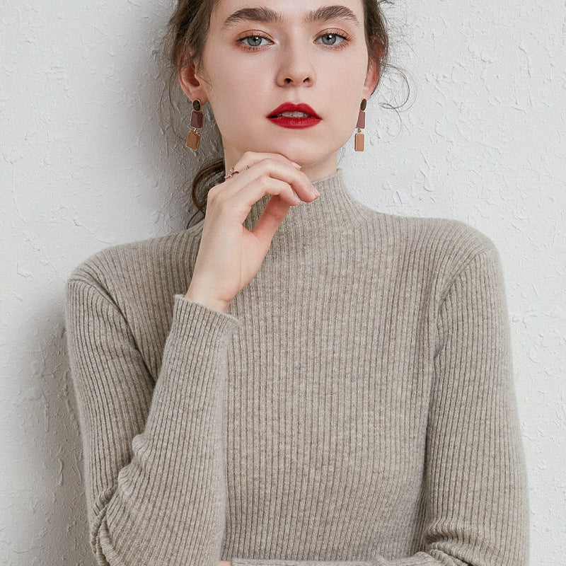 Women’s figure-hugging fine-knit turtleneck sweater with extra-fine ribbed texture and cashmere-soft feel Mune Fashion