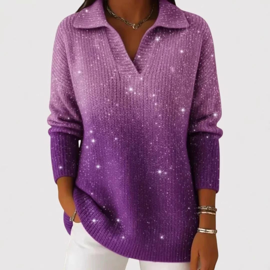 Women's Fashionable Knit Sweater with V-Neck