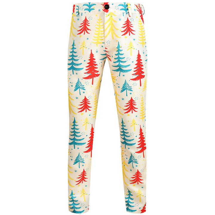 Men's Christmas Slim-Fit Chino Pants with Allover Santa Print and Stretch Comfort Mune Fashion