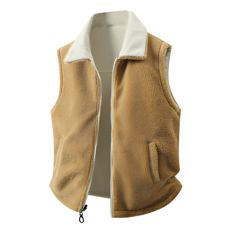 Men's nano cord sleeveless vest with teddy lining, stand-up collar and two-way zipper Mune Fashion
