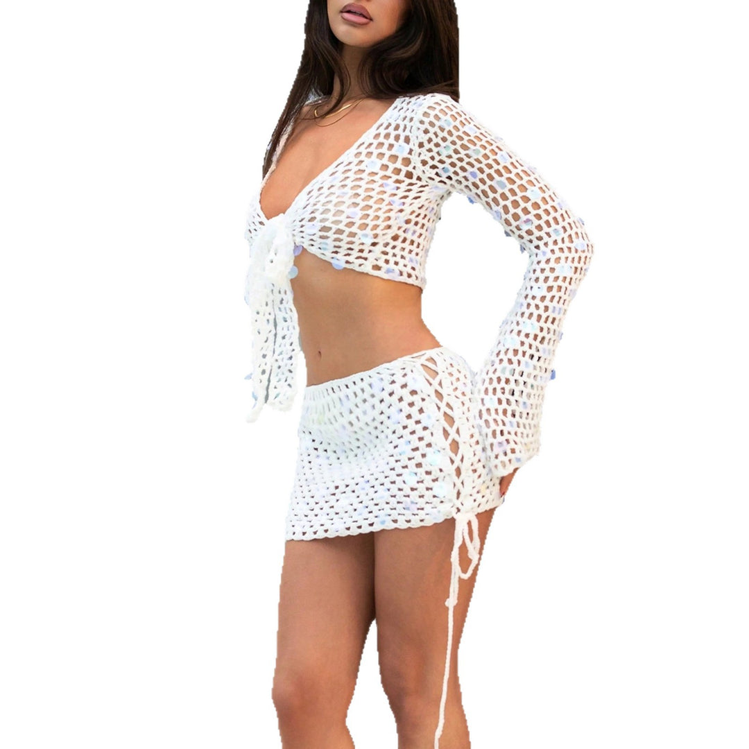 Women's fashionable crochet set with tying details Mune Fashion