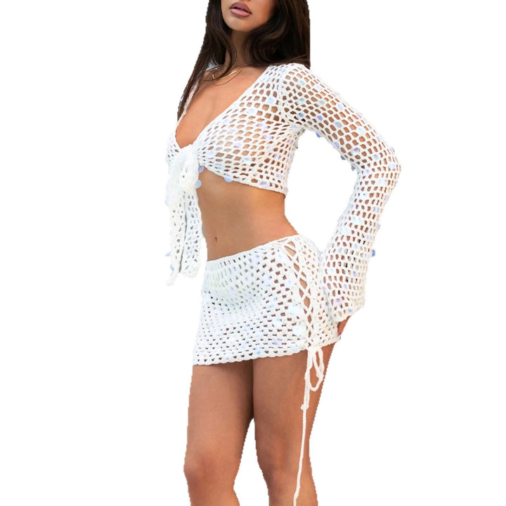 Women's fashionable crochet set with tying details Mune Fashion