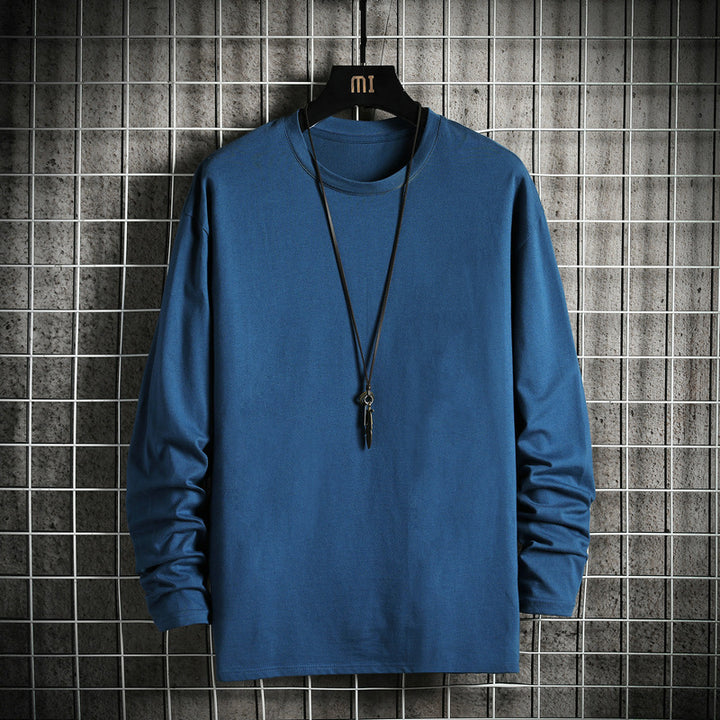 Men's Casual Cotton Basic Long Sleeve Shirt with Round Neck, Relaxed Fit and Reinforced Hem Processing Mune Fashion