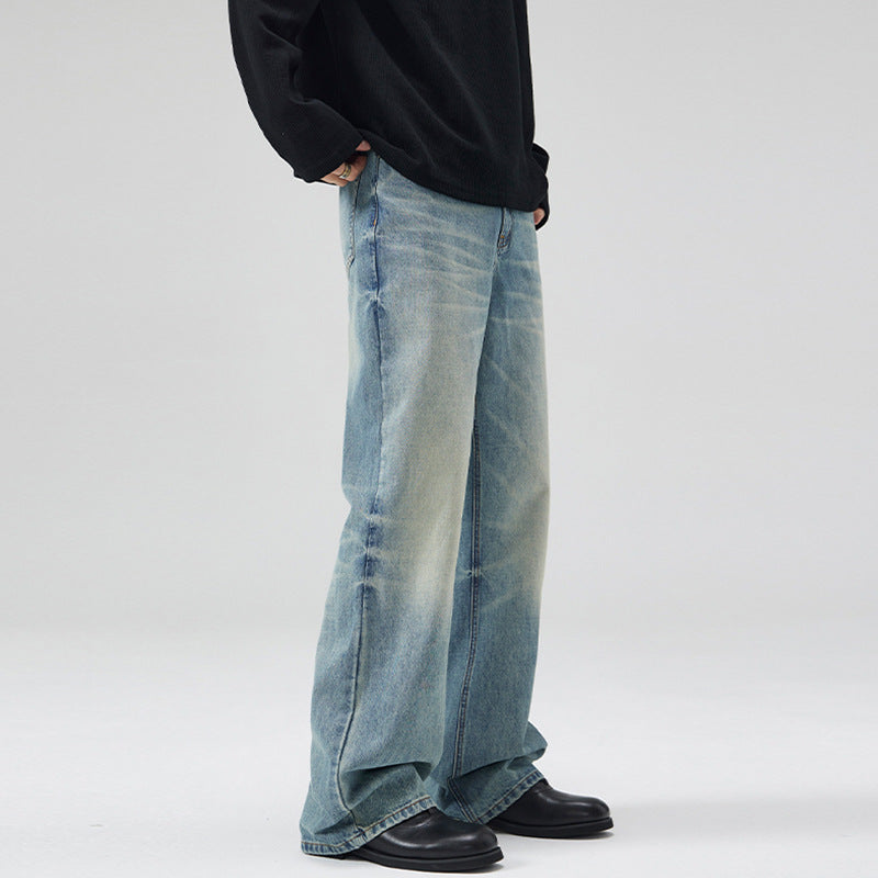 Men's Loose Vintage Denim Jeans in Casual Palazzo Cut with Low Crotch Mune Fashion