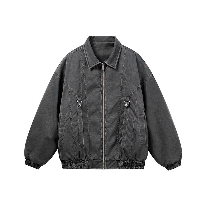 Unisex Oversize Bomber Jacket in Canvas Look with Zipper, Elastic Hem and D-Ring Details Mune Fashion