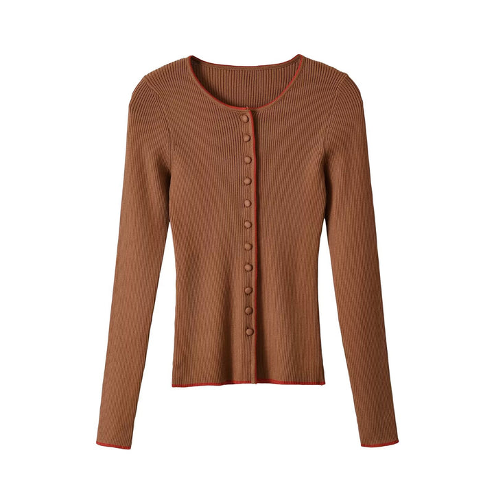 Women's fine ribbed cardigan with concealed button placket and contrast edge Mune Fashion