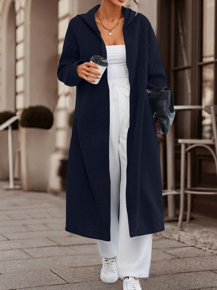 Women Long Oversized Hooded Coat with Open Front and Soft Fleece Lining