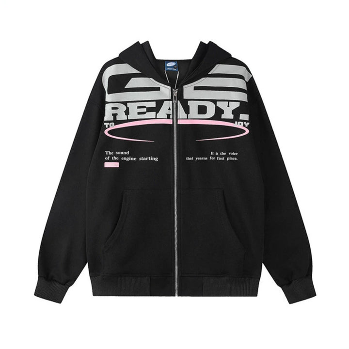 Women's hooded sweatshirt jacket with full zip, oversized cut and statement front print Mune Fashion