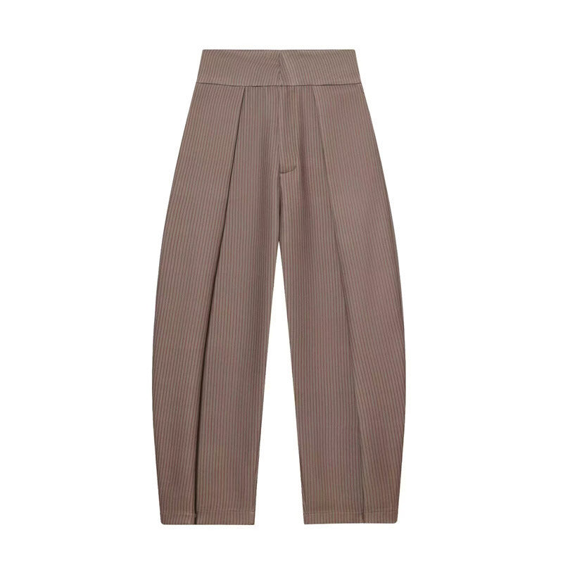 Women's Wide Pleated Jersey Pants with High Waist and Crease Mune Fashion