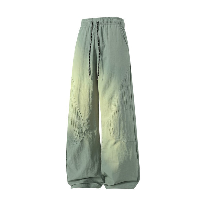 Women's Wide Baggy Linen Look Pants with Drawstring, Perforated Inserts & Relaxed Silhouette Mune Fashion