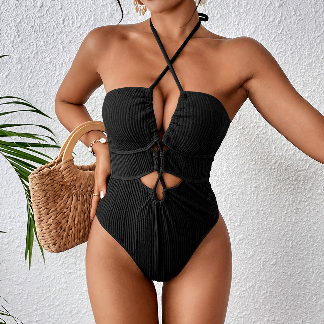 Women High-Cut Swimsuit with Cut-Outs and Trendy Straps Mune Fashion
