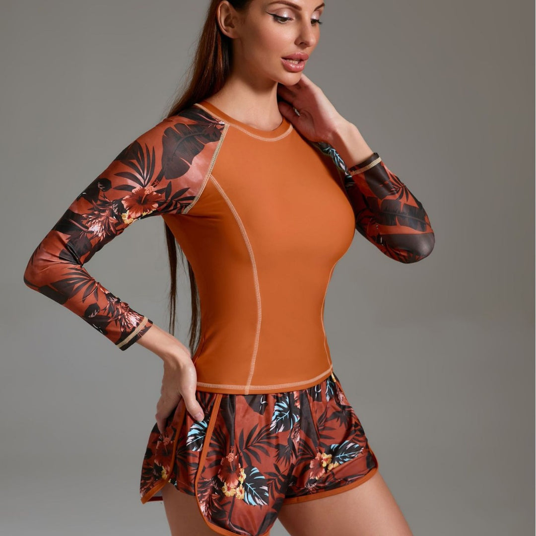 Women's Athletic Surf Suit Set with Floral Design and Seamless Cut Mune Fashion