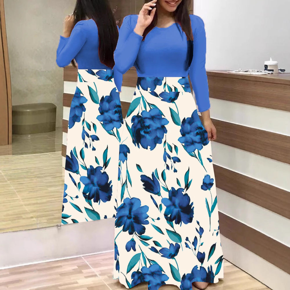 Women's two-piece look maxi dress with fitted jersey top and wide floral skirt Mune Fashion
