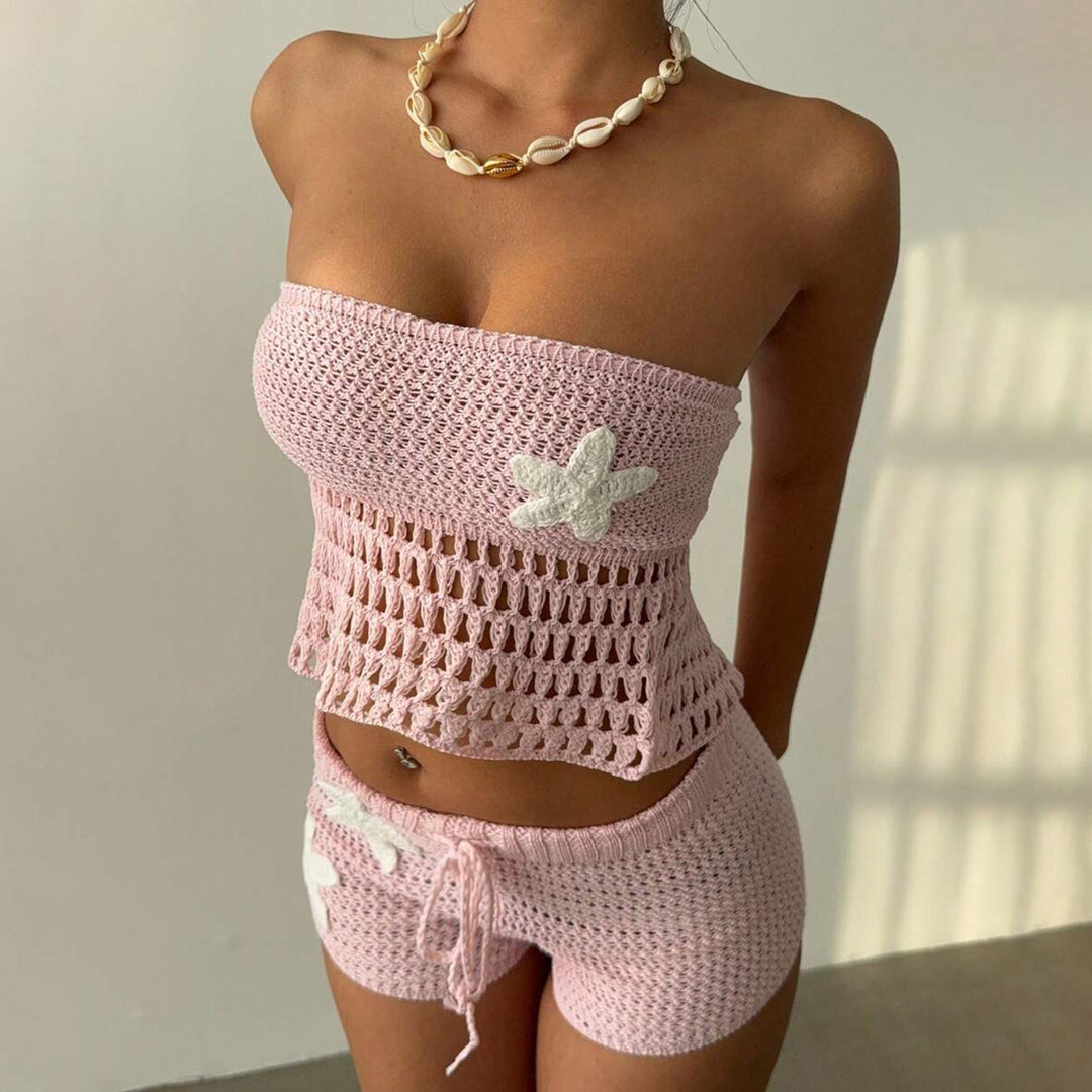 Women's crocheted beach set with adjustable top and shorts Mune Fashion
