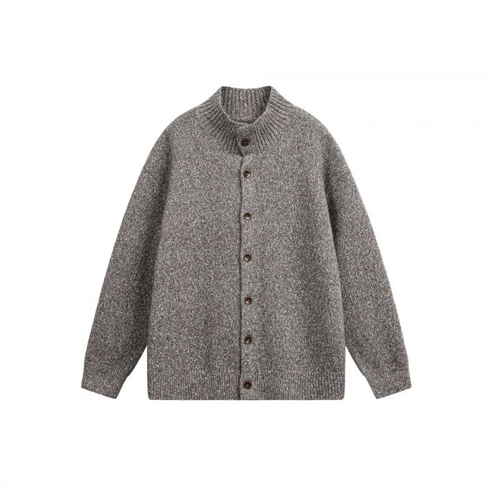 Unisex Chunky Knit Oversized Cardigan with Stand-Up Collar and Full Button Placket Mune Fashion