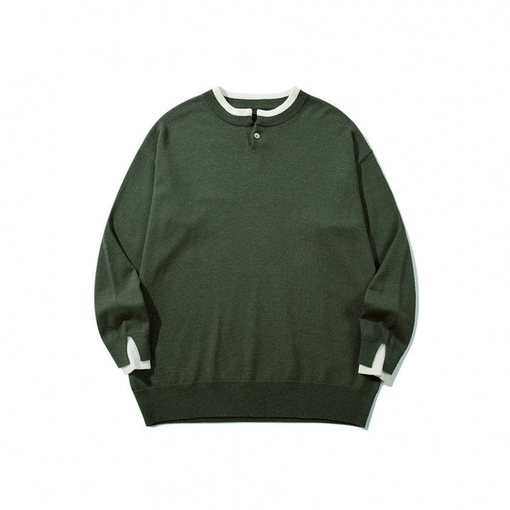 Unisex Oversize Fine Knit Sweater with Henley Button Placket and Slit Cuffs Mune Fashion